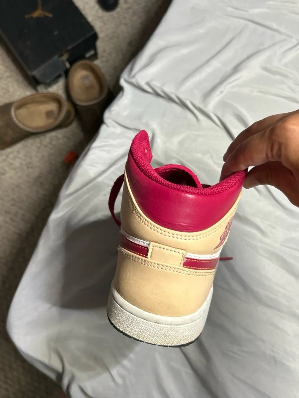 Jordan Men’s High-Top Sneakers in Tan, White & Maroon